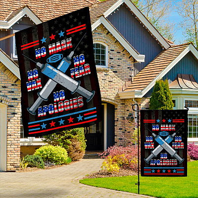 Alternative view of No Mask No Vax No Fear No Apologies Decorative Garden Flag - Indoor Outdoor Flag - House Flag
