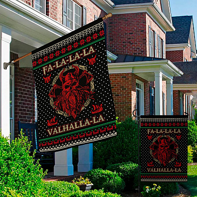Alternative view of Falalala Valhalla La Viking Ugly Christmas Decorative Garden Flag - Indoor Outdoor Flag - House Flag