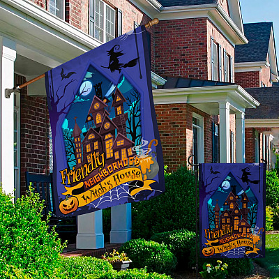 Alternative view of Friendly Neighborhood Witch's House Happy Halloween Garden Flag - House Flag - Wall Flag