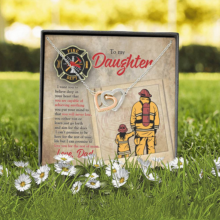 Firefighter To My Daughter I Want You To Believe Deep In Your Heart Interlocking Hearts Pendant Necklace