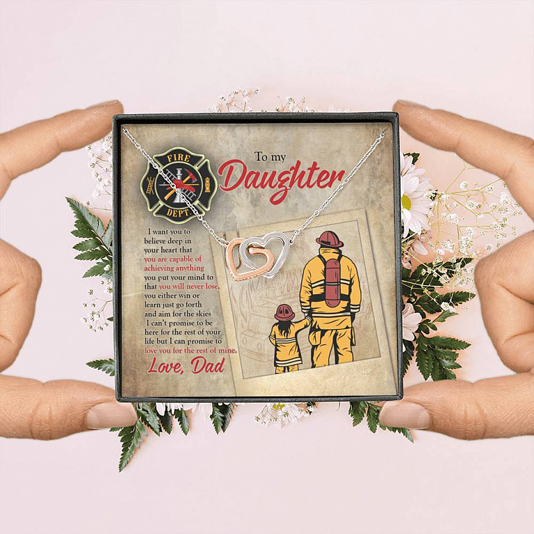 Firefighter To My Daughter I Want You To Believe Deep In Your Heart Interlocking Hearts Pendant Necklace