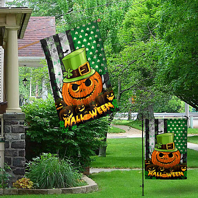 Alternative view of Spooky Irish by Blood American by Birth Halloween Decorative Flag - Scary Pumpkin Irish Halloween Trick Or Treat Garden House Flag