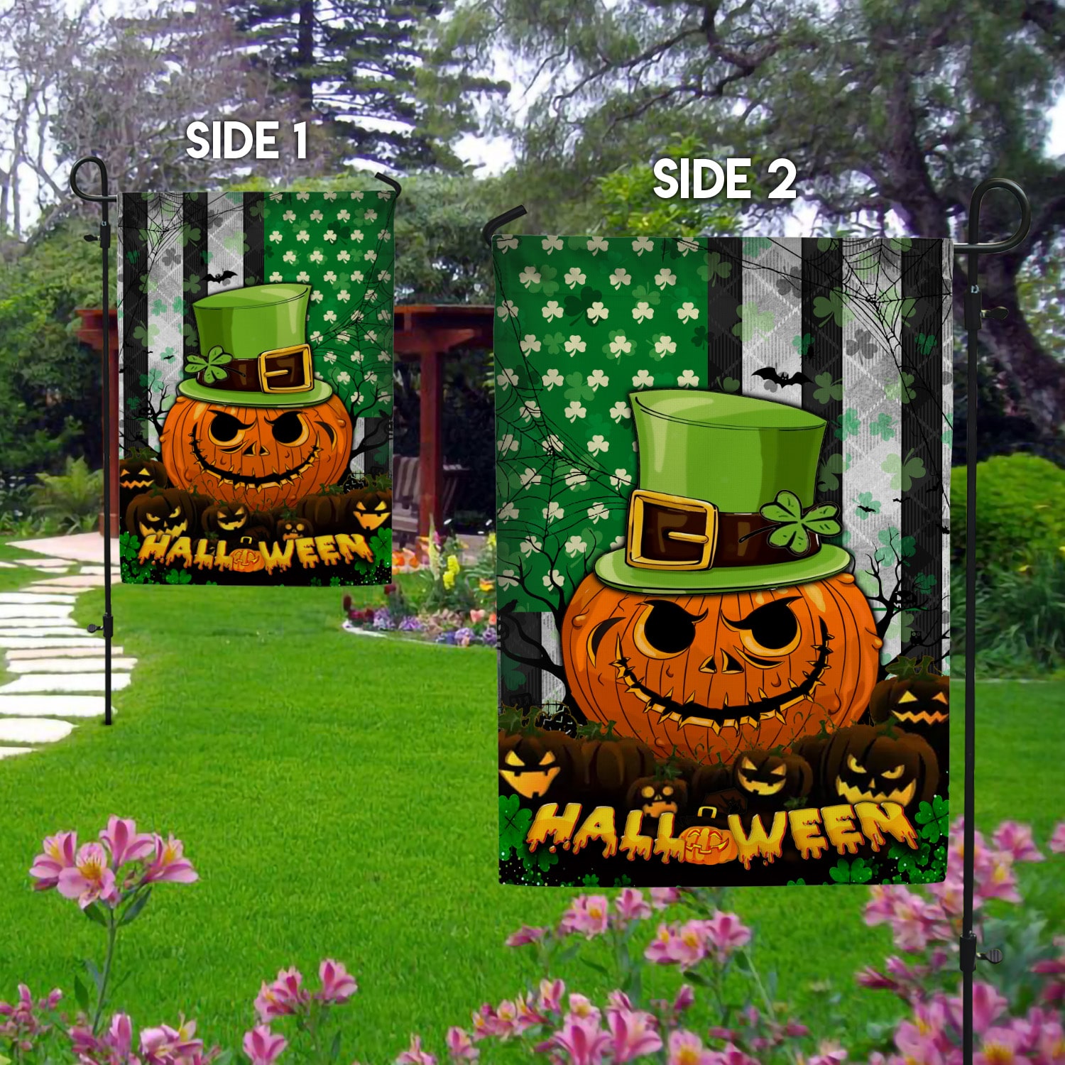 3KT. Irish Halloween American Flag-30x40-Side 1 Garden Flag Mockup 2 Side-1