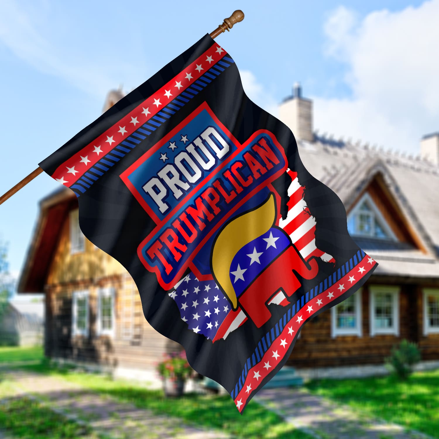 5KT. Proud Trumplican FLAG-Size 30x40 House Flag Mockup 5