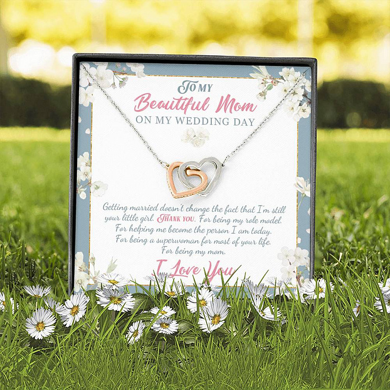 To Beautiful Mom On Wedding Day Thank You For Being My Mom Mother Bride Interlocking Hearts Pendant Necklace