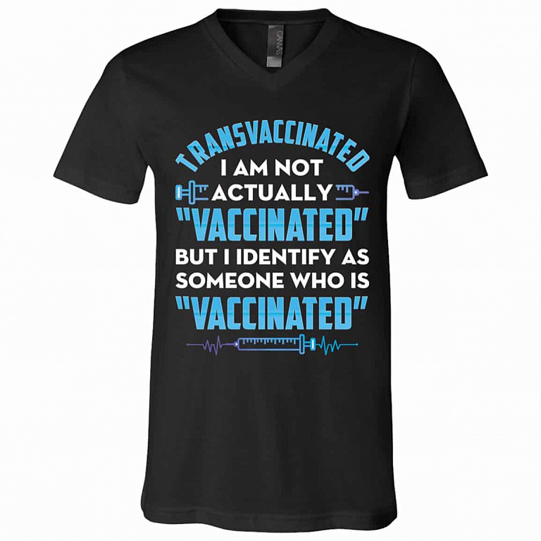 Transvaccinated I Am Not Actually Shirt, Black, V-Neck T-Shirt