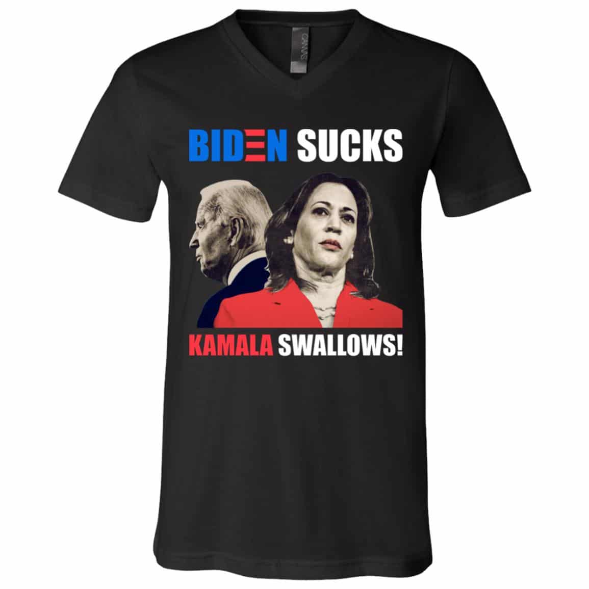 Biden Sucks Kamala Swallows T-Shirt, Black, V-Neck T-Shirt