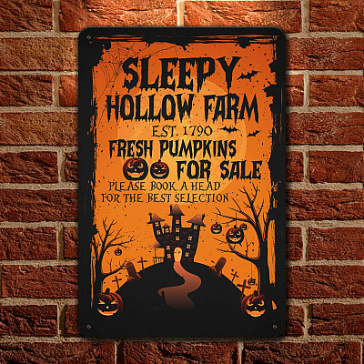 Sleepy Hollow Farm Est 1790 Fresh Pumpkins for Sale Retro Decorative Metal Sign - Indoor Outdoor Decor Farmhouse