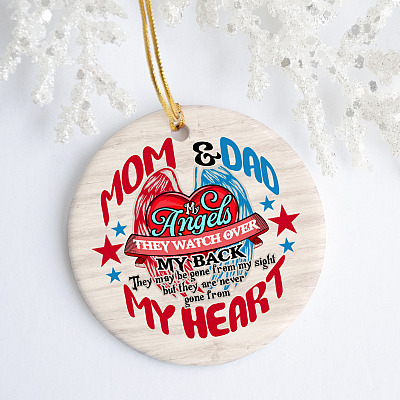 Alternative view of Mom And Dad My Angels They Watch Over My Back Memorial Circle Ornament - In Loving Memory Ornament