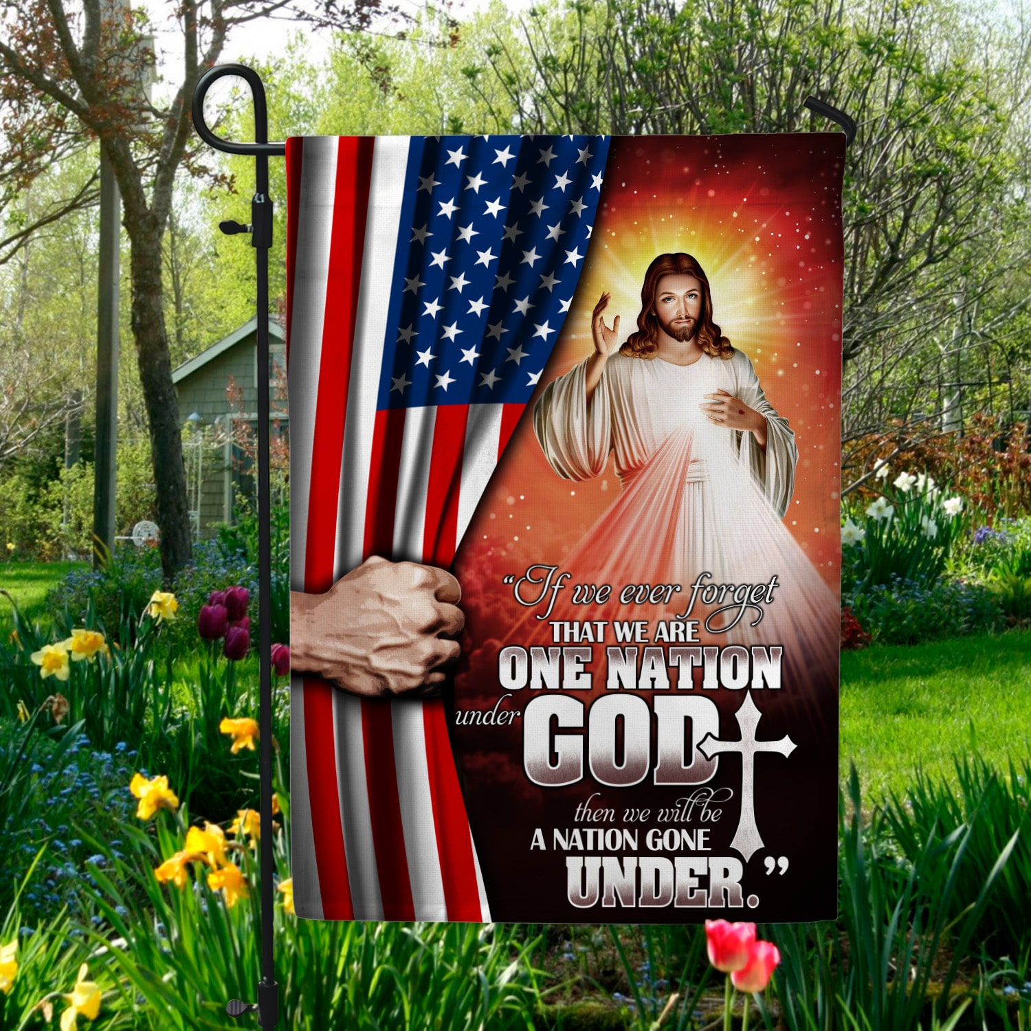 1KNG. God under 30x40 s1 Garden Flag Mockup 5