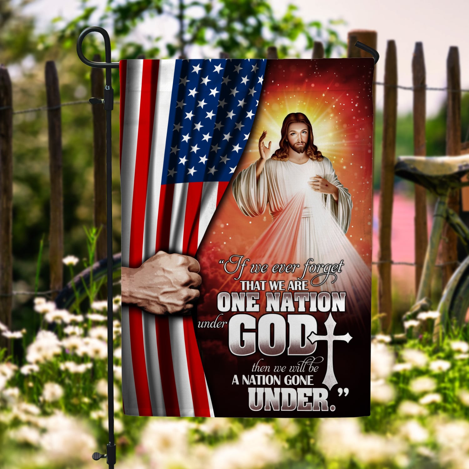 1KNG. God under 30x40 s1 Garden Flag Mockup 6