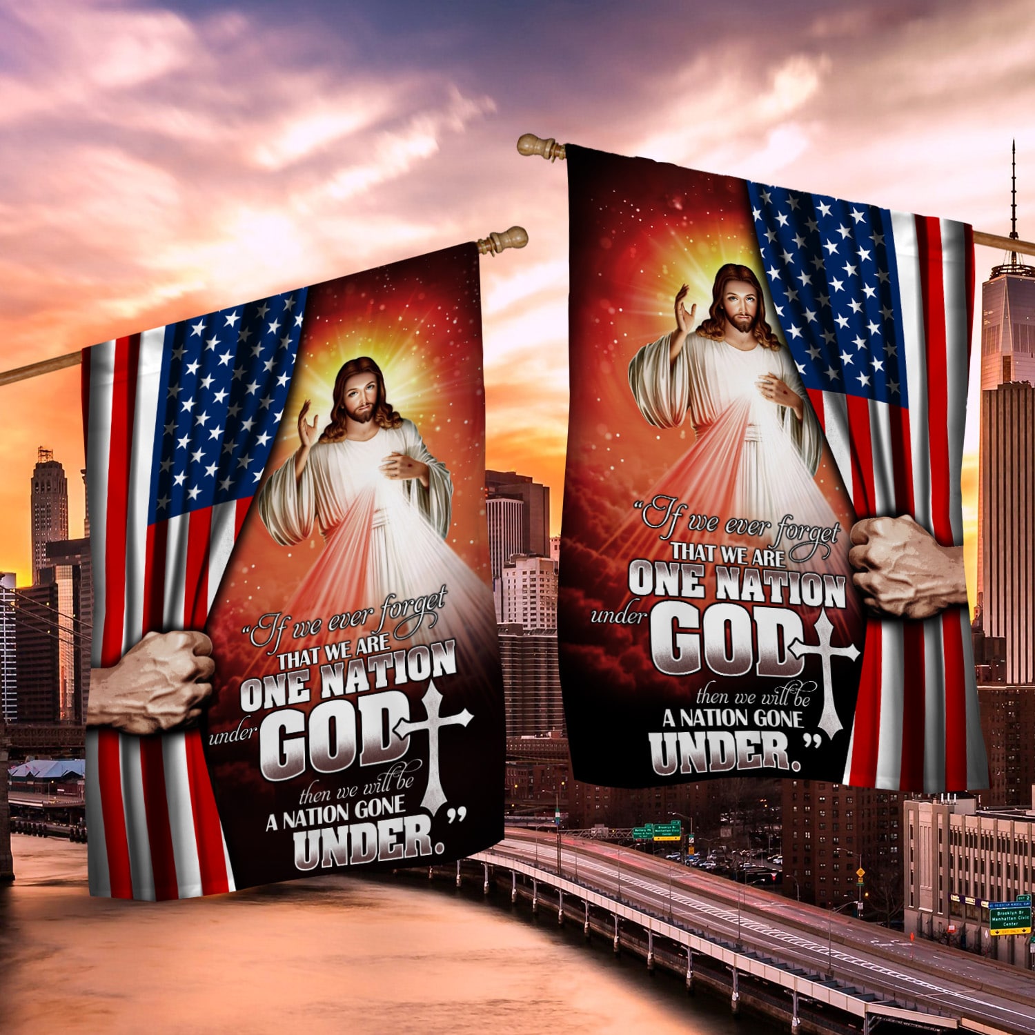 1KNG. God under 30x40 s1 House Flag Mockup 2 Side-2