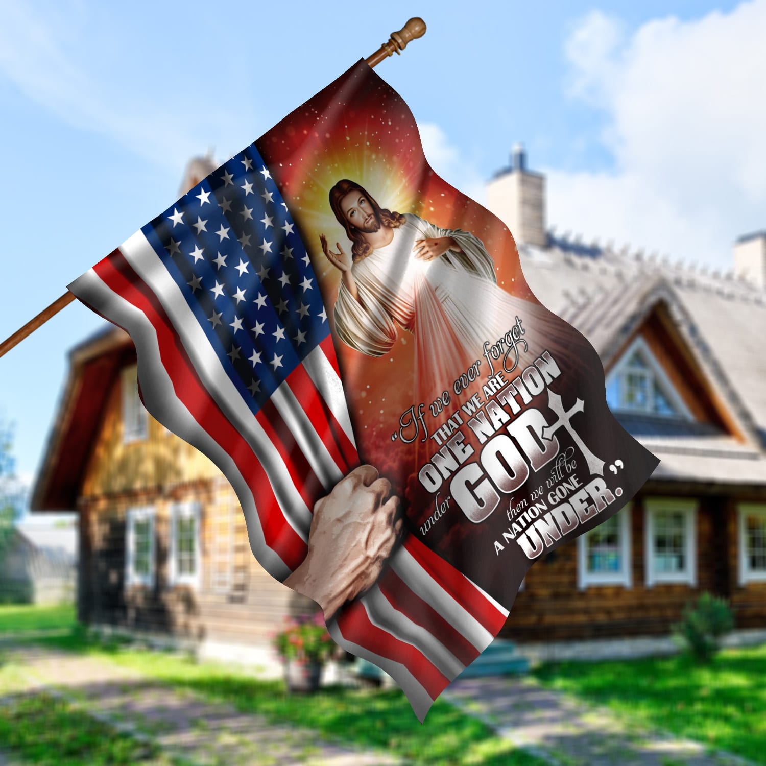 1KNG. God under 30x40 s1 House Flag Mockup 5