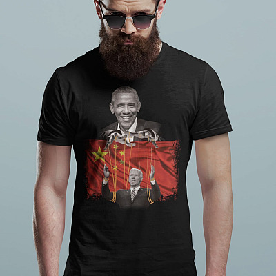 Alternative view of Obama Joe Biden Puppet China Flag T-Shirt - V-Neck Tee - Patriotism T Shirt