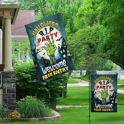 Alternative view of Halloween Rip Party Garden Flag - House Flag - Wall Flag- Happy Halloween Flag