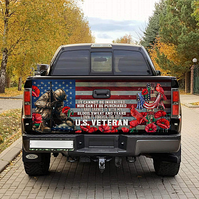Proud US Veteran American Flag Truck Tailgate Decal Sticker Wrap - Vinyl Graphic Decal Bumper Sticker