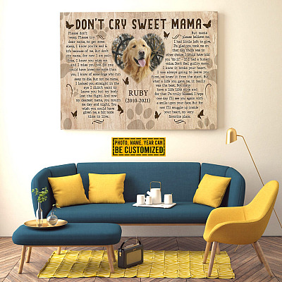 Alternative view of Custom Photo Pet Don't Cry Sweet Mama Personalized Dog Cat Photo Memorial Framed Canvas Print - Wall Art - Poster