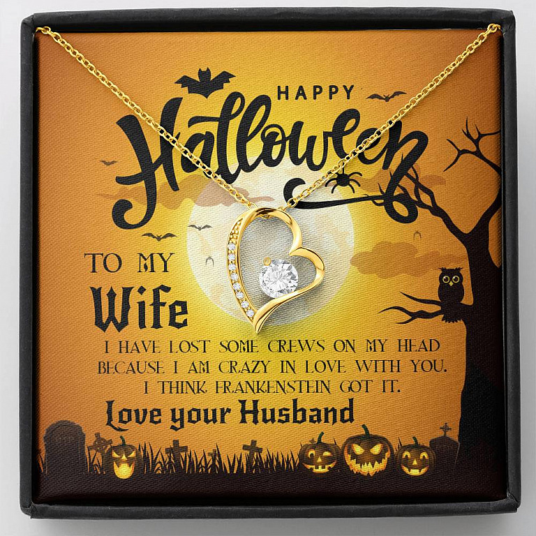 Personalized To My Ghoulmate Soulmate Crazy In Love With You Halloween Couple Forever Love Necklace - To My Boo Halloween Necklace - Forever Love Necklace (18K Yellow Gold)