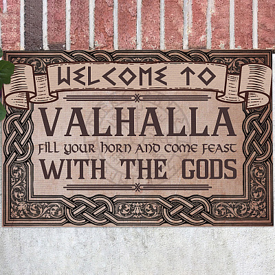 Welcome to Valhalla Fill Your Horn and Come Feast with the Goos Decorative Doormat - Viking Floor Mat