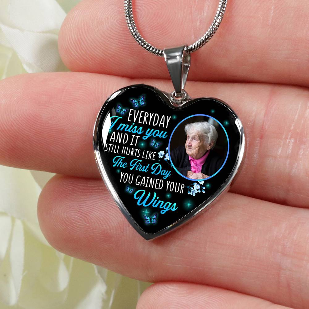 Custom Photo Everyday I Miss You And It Still Hurts Like The First Day Butterfly Memorial Heart Necklace - Bangle