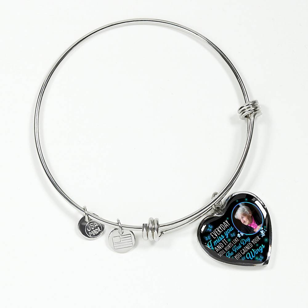 Custom Photo Everyday I Miss You And It Still Hurts Like The First Day Butterfly Memorial Heart Necklace - Bangle