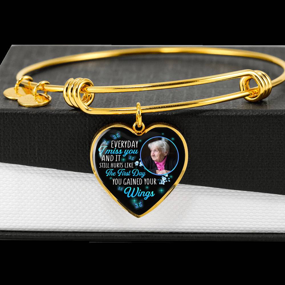 Custom Photo Everyday I Miss You And It Still Hurts Like The First Day Butterfly Memorial Heart Necklace - Bangle