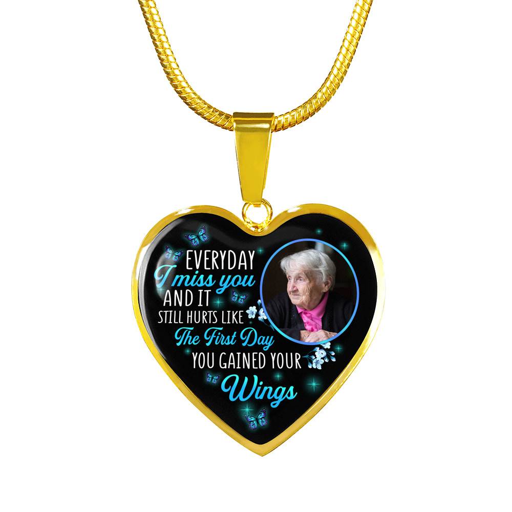 Custom Photo Everyday I Miss You And It Still Hurts Like The First Day Butterfly Memorial Heart Necklace - Bangle