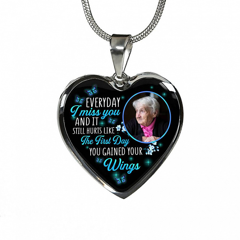 Custom Photo Everyday I Miss You And It Still Hurts Like The First Day Butterfly Memorial Heart Necklace - Bangle