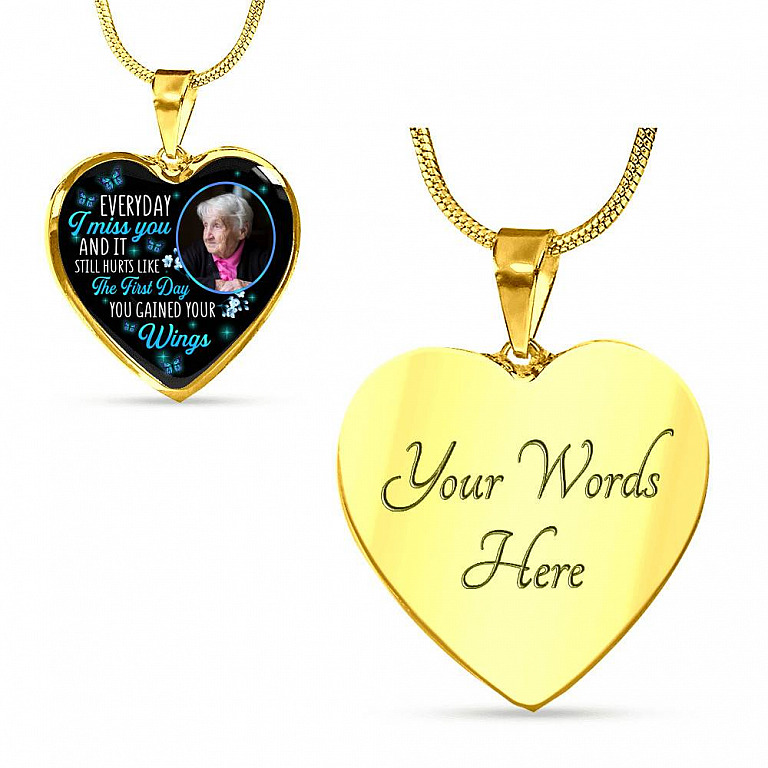 Custom Photo Everyday I Miss You And It Still Hurts Like The First Day Butterfly Memorial Heart Necklace - Bangle