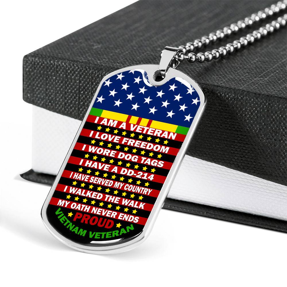 I Am A Veteran I Love Freedom I Wore Dog Tags I Have A DD-214 I Have Served My Country Dog Tag Pendant Necklace