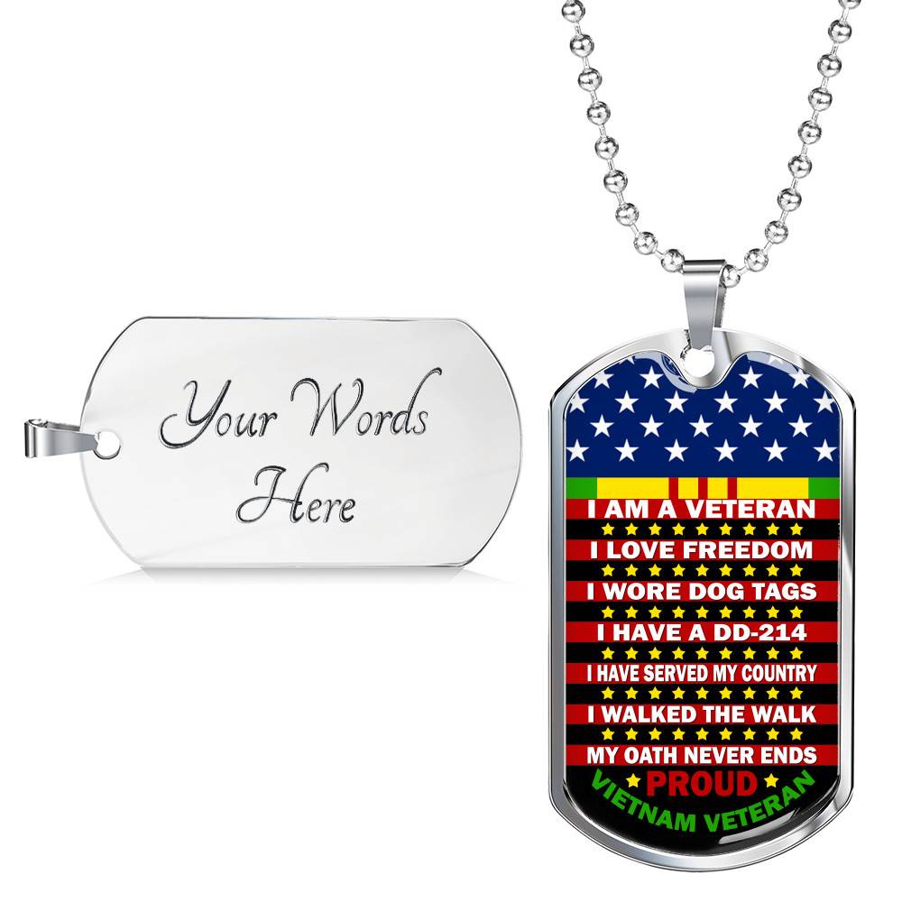 I Am A Veteran I Love Freedom I Wore Dog Tags I Have A DD-214 I Have Served My Country Dog Tag Pendant Necklace