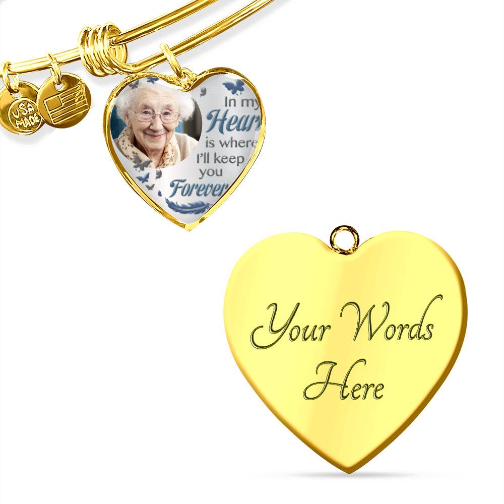 Custom Photo In My Heart Is Where I'll Keep You Forever Wings Personalized Memorial Heart Necklace - Bangle Custom Photo In My Heart Is Where I'll Keep You Forever Wings Personalized Memorial Heart Necklace - Bangle