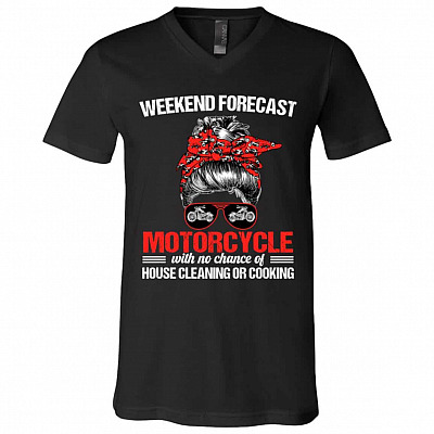 10TM. Weekend Forecast Motorcycle-Black, Black, V-Neck T-Shirt