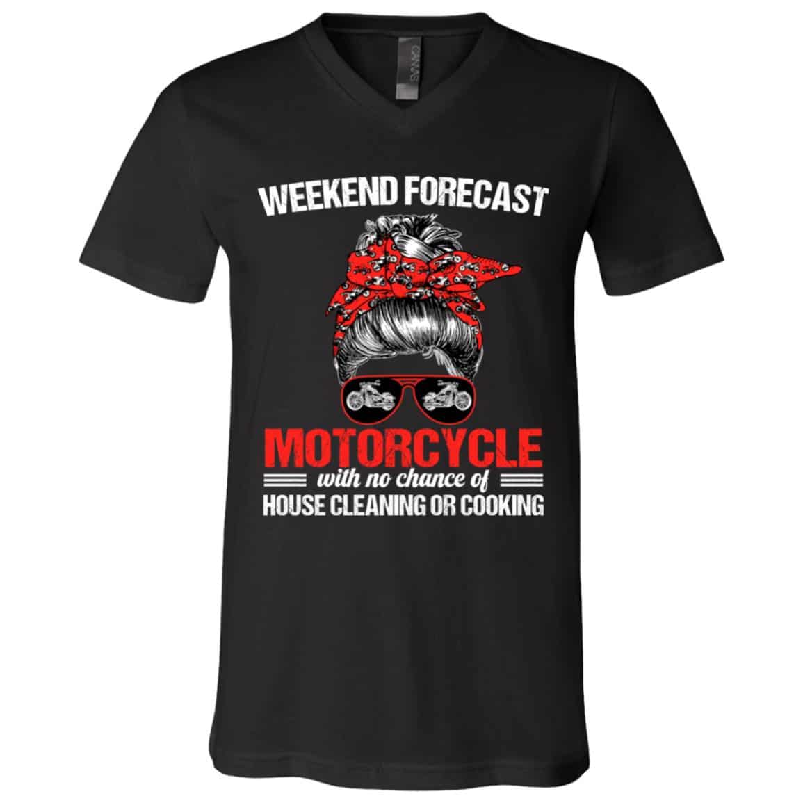 10TM. Weekend Forecast Motorcycle-Black, Black, V-Neck T-Shirt
