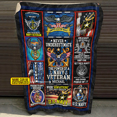 Alternative view of Personalized Name USA Navy Veteran Fleece Blanket - Mink Sherpa Blanket - Woven Blanket