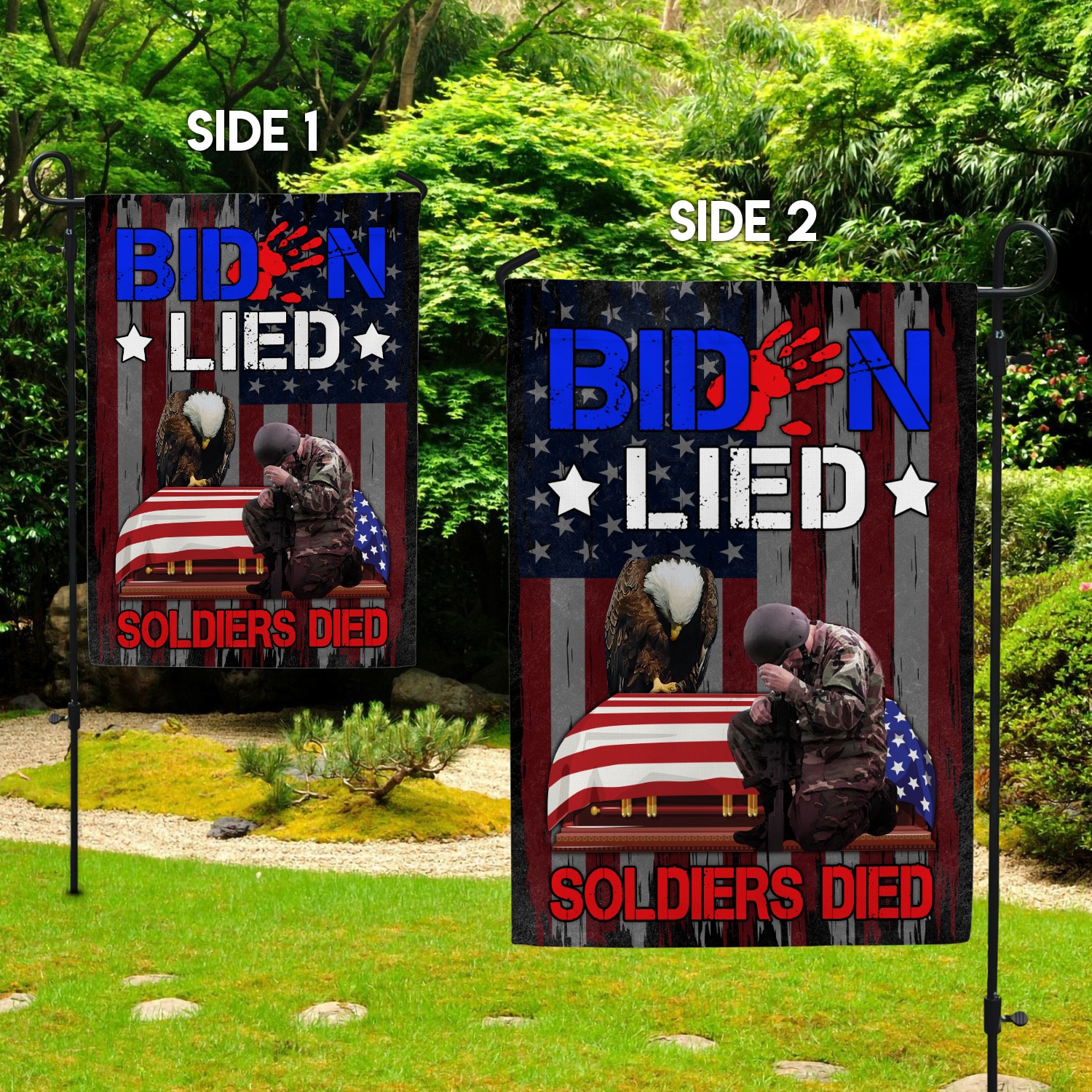 2NH. Uu tien.Biden Lied Garden Flag Mockup 2 Side