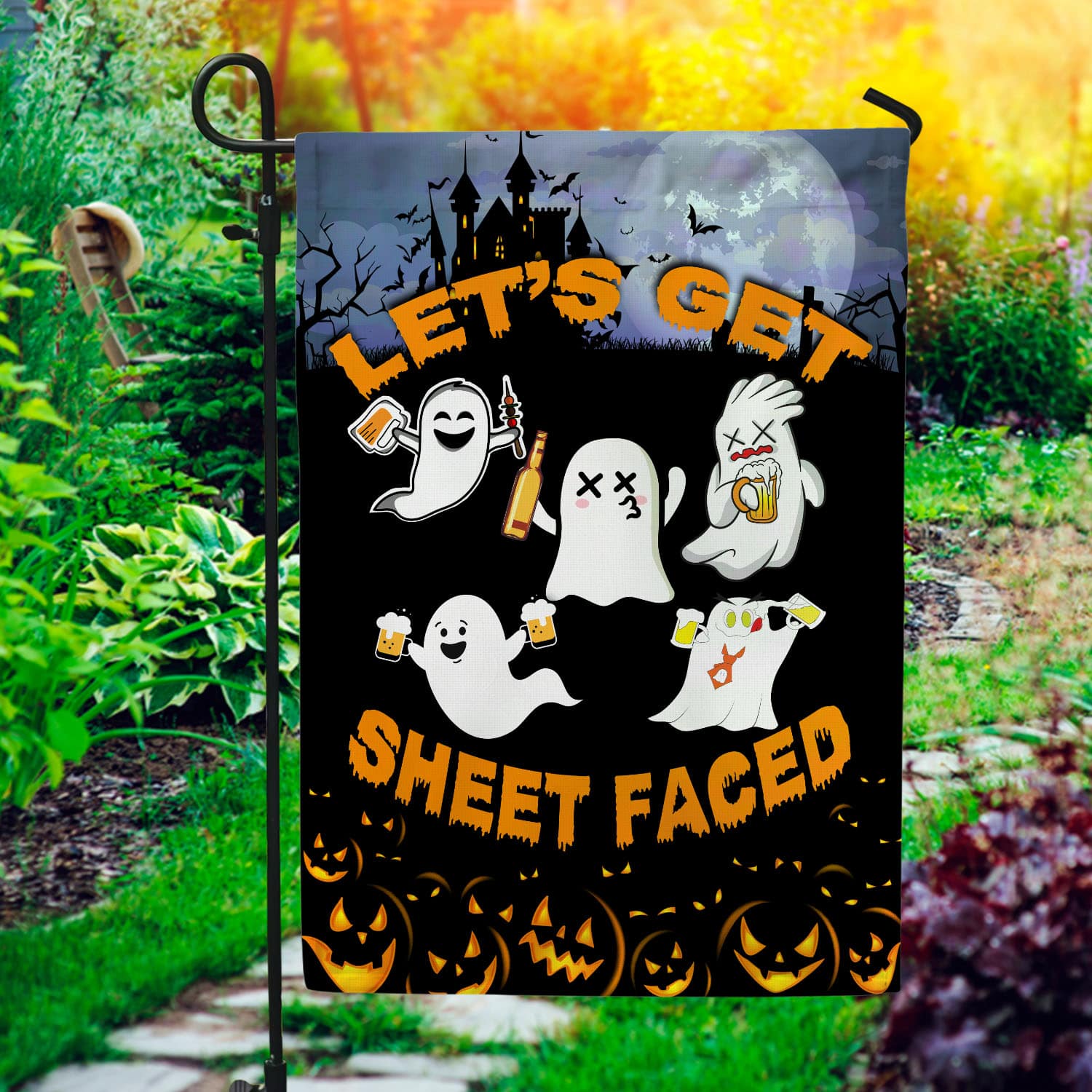 8BN. Let's Get Sheet Faced 30x40 Garden Flag Mockup 1
