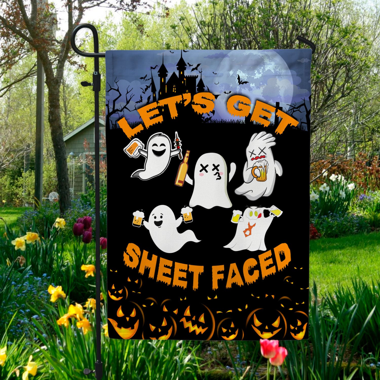8BN. Let's Get Sheet Faced 30x40 Garden Flag Mockup 5