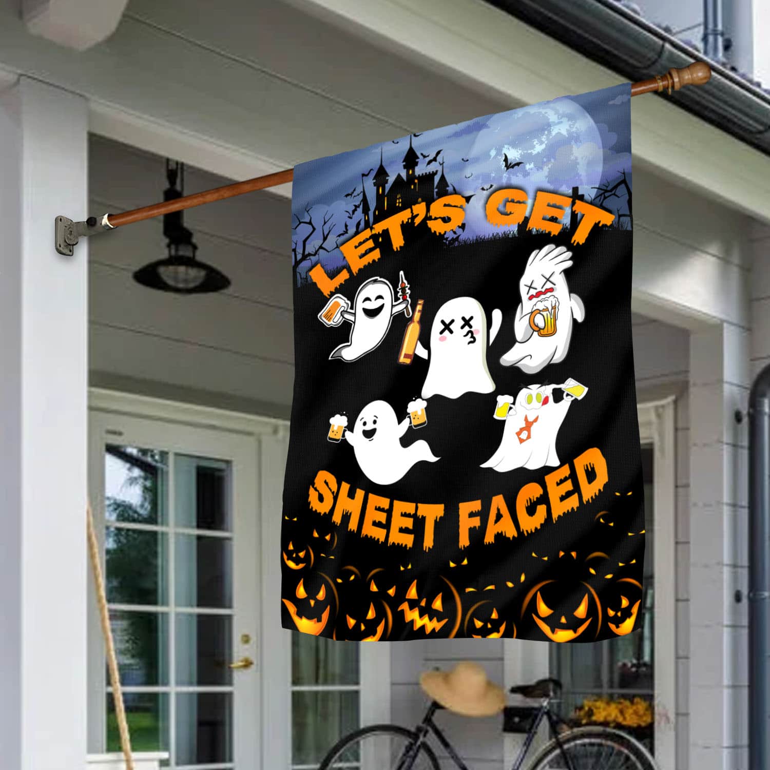 8BN. Let's Get Sheet Faced 30x40 House Flag Mockup 1