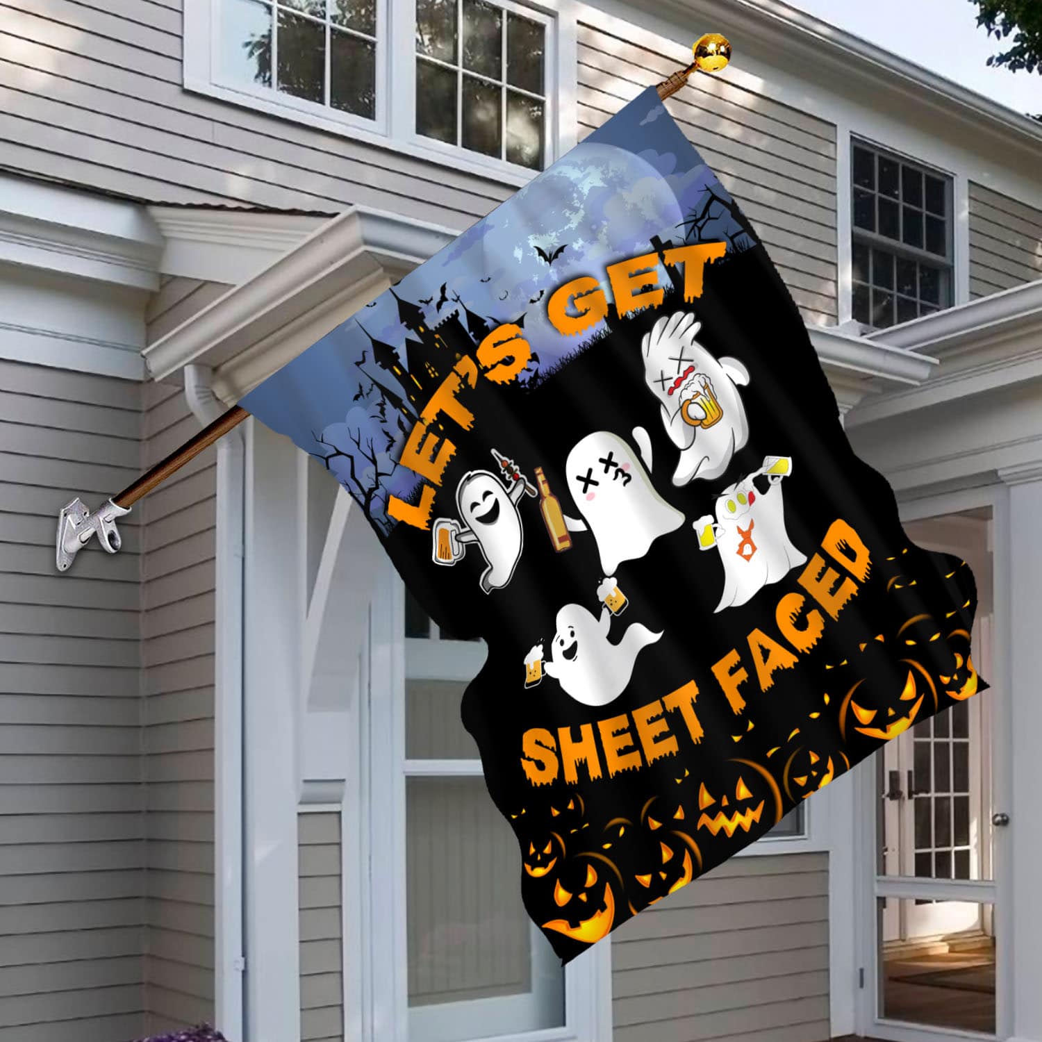 8BN. Let's Get Sheet Faced 30x40 House Flag Mockup 6