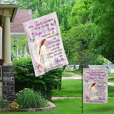 Alternative view of With Tears Of Sorrow We Cry Each Day In Angel's Arms Memorial Garden Flag - House Flag - Wall Flag