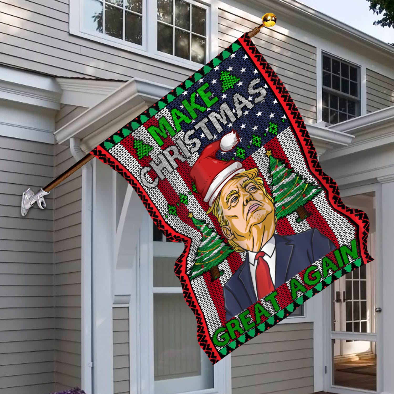 6BN. Make Christmas Great Again Side 1 30x40 House Flag Mockup 6