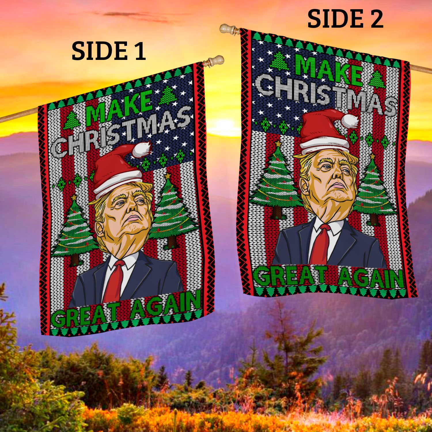 6BN. Make Christmas Great Again Side 1 30x40 House Flag Mockup 2 Side