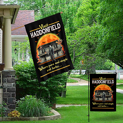 Alternative view of Visit Haddonfield Where Pure And Simple Evil Lurks Michael Myers Halloween Garden Flag - House Flag - Wall Flag