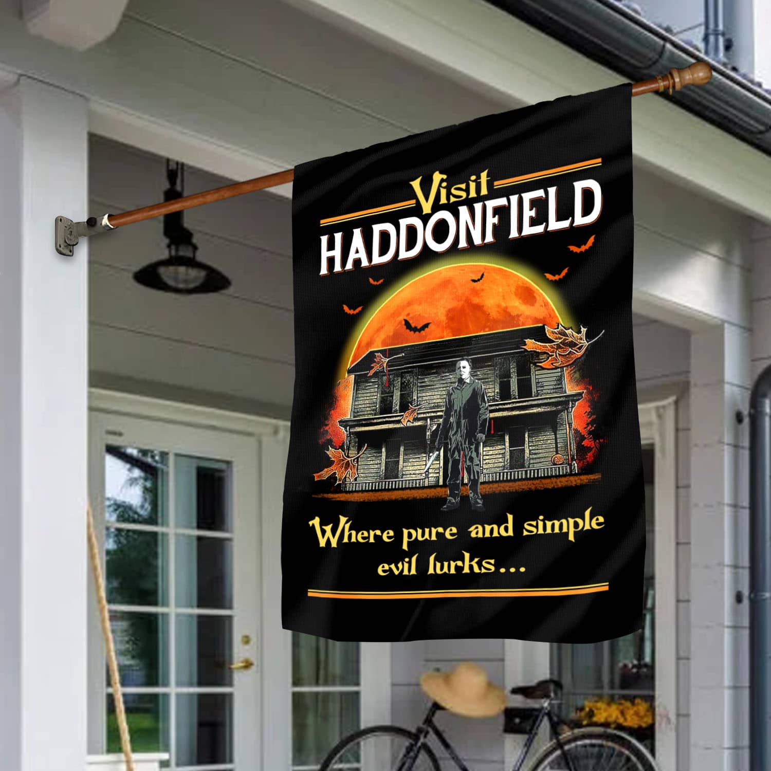 10BN. Visit Haddonfield 30x40 House Flag Mockup 1