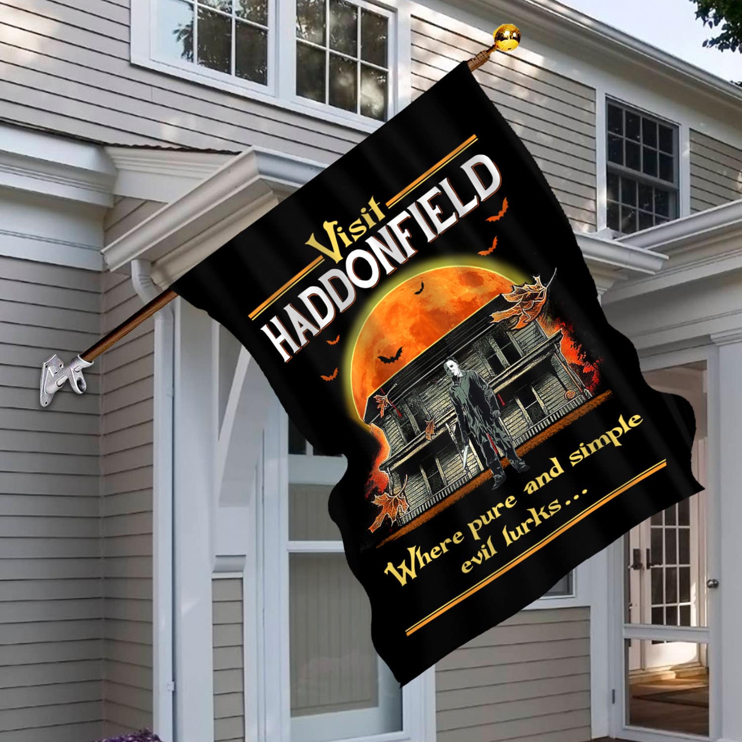 10BN. Visit Haddonfield 30x40 House Flag Mockup 6
