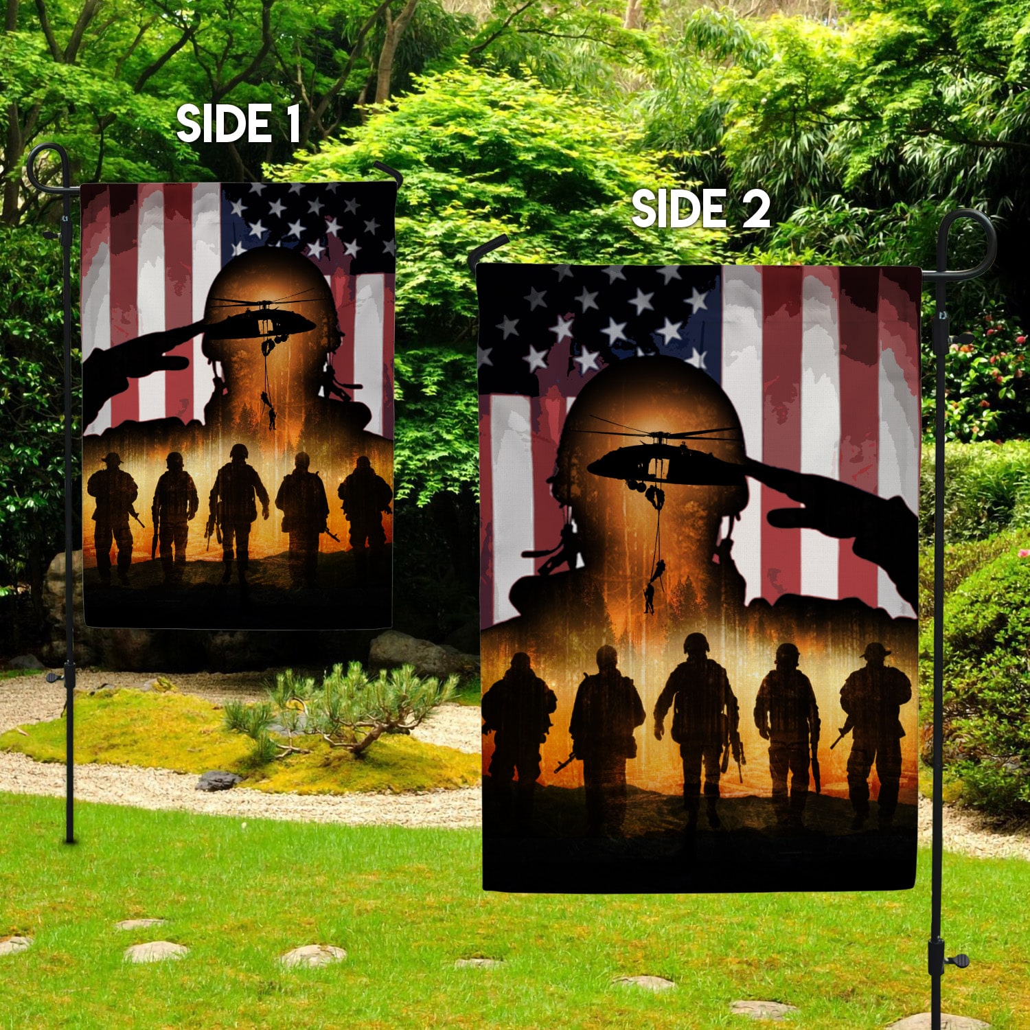 4NH. American Veteran Flag Garden Flag Mockup 2 Side