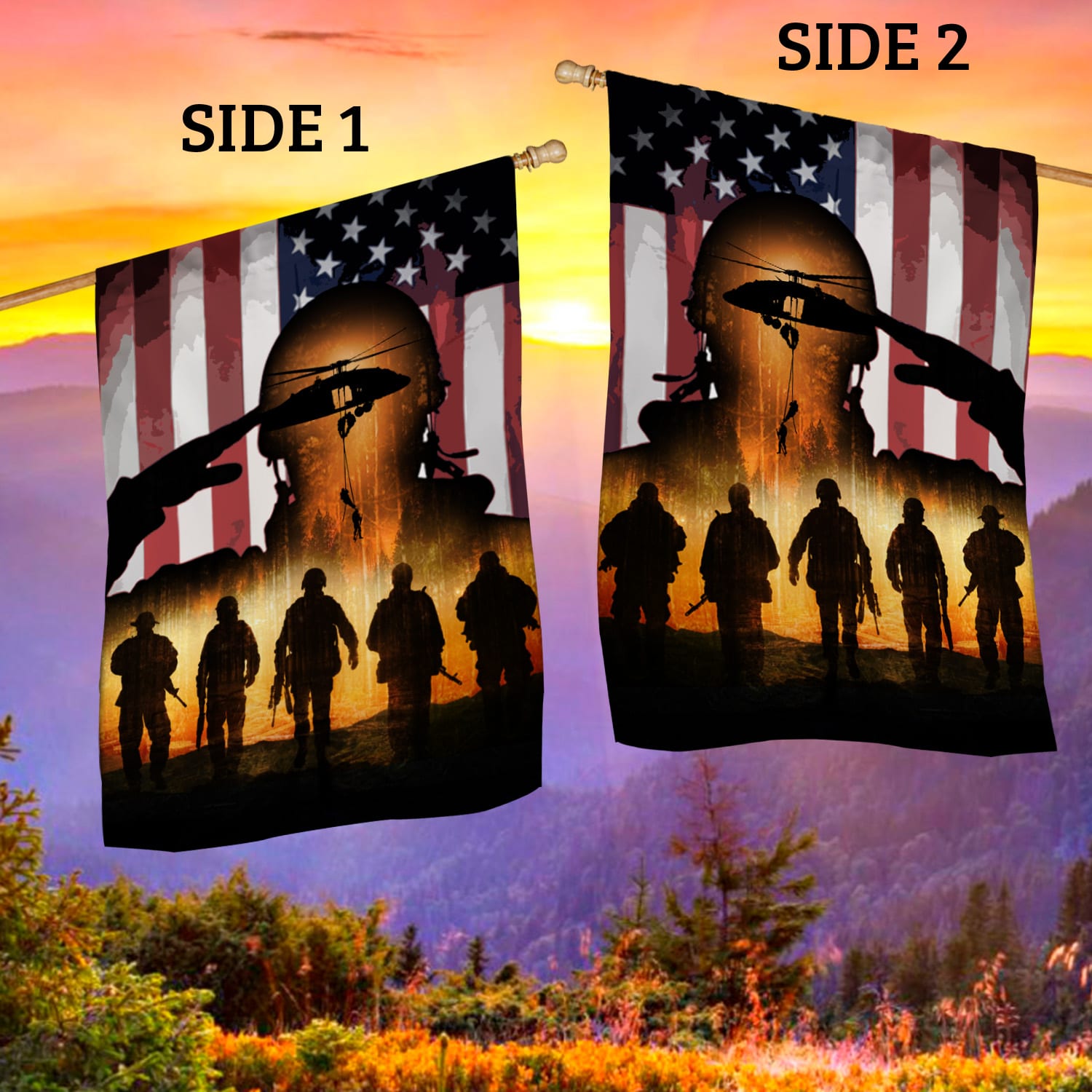4NH. American Veteran Flag House Flag Mockup 2 Side
