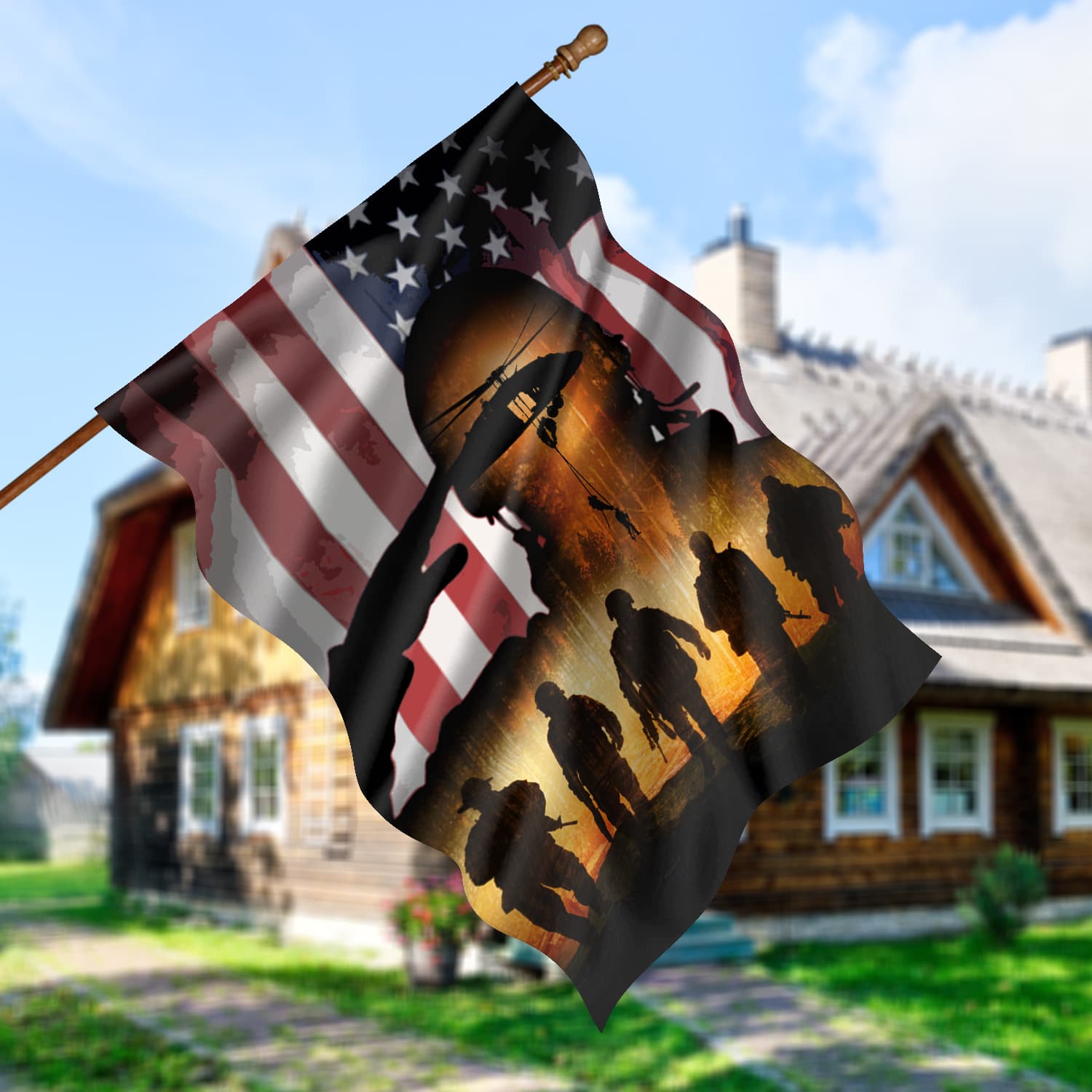 4NH. American Veteran Flag House Flag Mockup 5