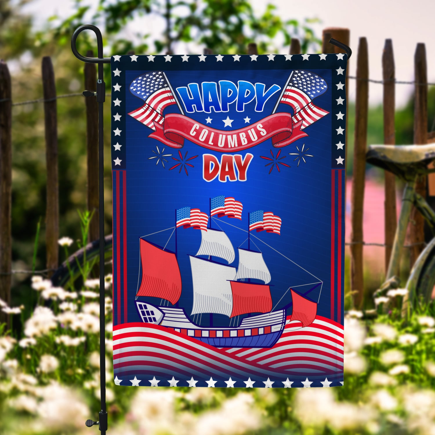 6KNG uu tien. Happy Columbus Day 30x40 Garden Flag Mockup 6